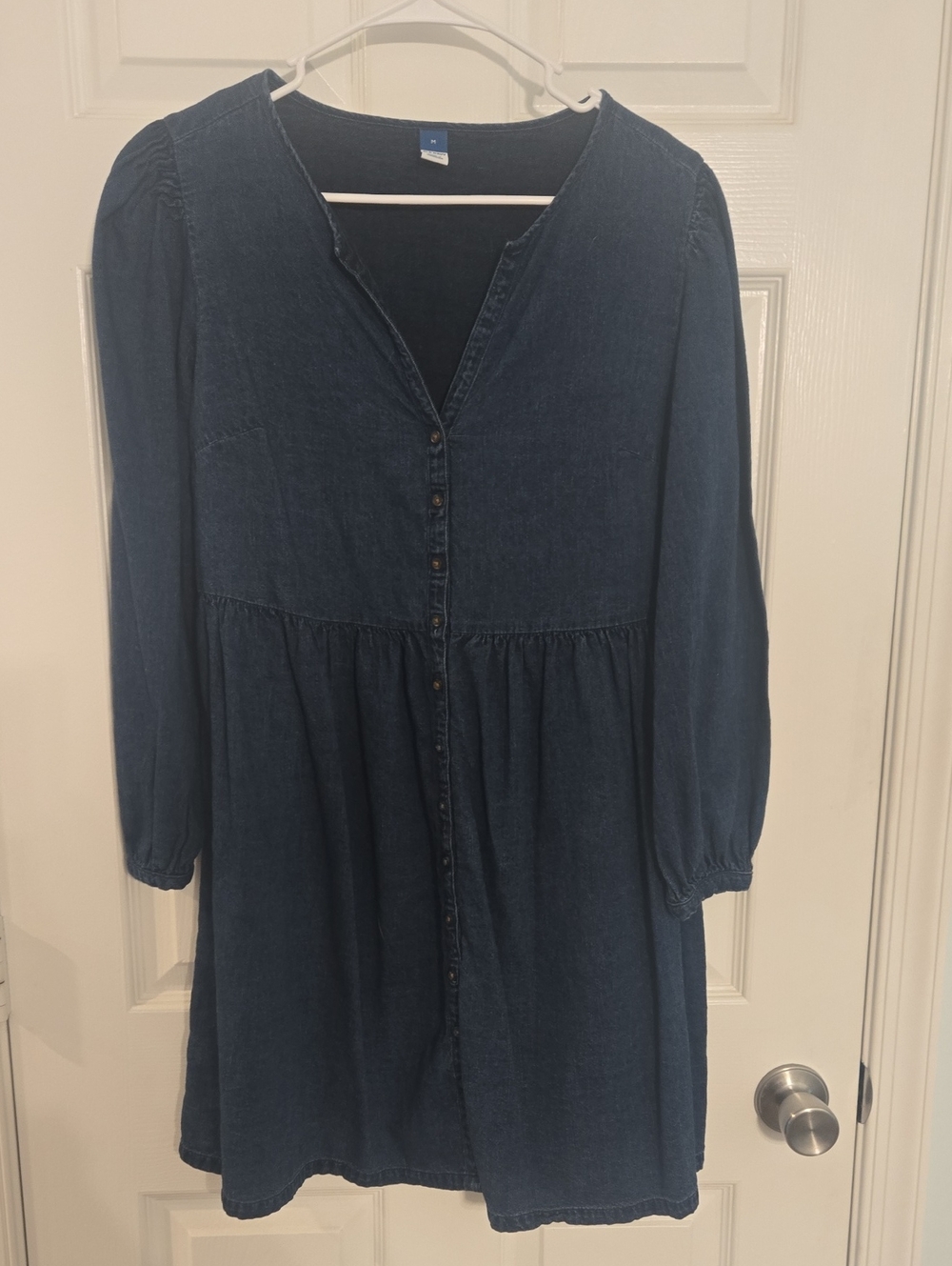 Old Navy Dark Blue Denim Button-Front Long Sleeve Dress
